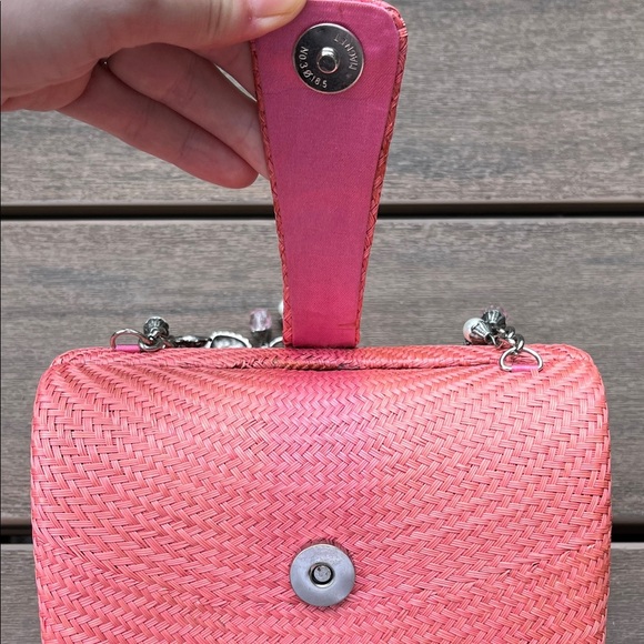 Vintage Donna Dixson Coral Woven Mini Handbag with Charm Handle - Picture 8 of 16